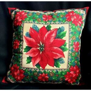 Poinsettia Vintage 13" Square Pillow Holiday Christmas Season Winter Cottagecore